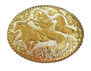 CRUMRINE WILD HORSES WESTERN BELT BUCKLE - Picture 1 of 1