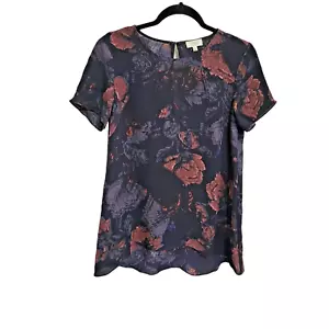 Aritzia Wilfred silk navy blue floral print top whimsigoth XS - Picture 1 of 3