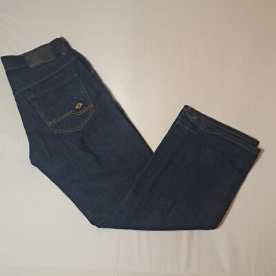 Jeans masculino Enyce lavagem escura solto perna larga reta tamanho 32x32 - Imagem 1 de 4