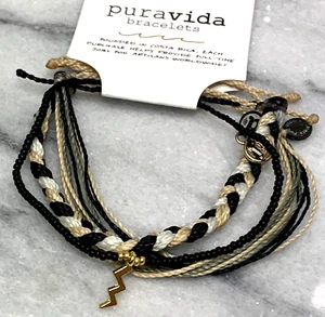 Pura Vida Bracelet Pack 3 Bracelets NWT Monthly Black white beige gold NEW $30. - Foto 1 di 6
