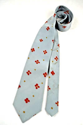 Neck Tie VTG Hand Painted Lola 70s Simple Orange Flowers Powder Gray 57 x 3.5" - Image 1 of 4