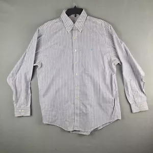 Brooks Brothers Button Down Shirts Mens Large White Purple Long Sleeve Supima - Picture 1 of 11