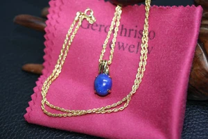 Nachlass Erbstück 3,8 kt intensiv blauer Lapislazuli 9 K Anhänger Gold 10 K 18 Zoll Halskette - Bild 1 von 12