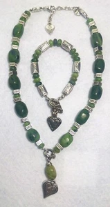Collana e bracciale vintage in giada Brighton tono argento scatola inclusa - Foto 1 di 8
