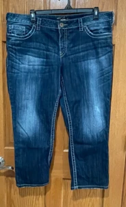 Jeans PLATEADOS Santorini Capri Para Mujer 20 Azul Corto Capri Denim Punto Grueso Jeans - Imagen 1 de 7