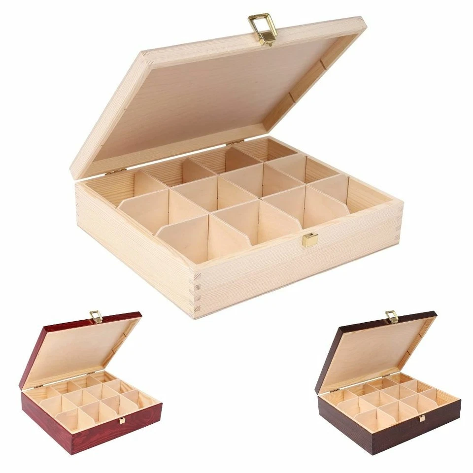Creative Deco Tee-Box aus Natürliches Kiefernholz | mit 12 Fächer und Deckel - Bild 1 von 1
