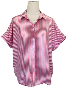 H&M EUR 38 AU 10 Red White Striped Collared Button Up Short Sleeve Cotton Shirt - Picture 1 of 8