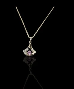 Collar colgante oro 750/18K chapado en oro con circonitas rosas brillantes 47cm - Imagen 1 de 3