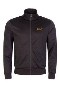 EMPORIO ARMANI EA7 BLACK wIth GOLD LOGO Tracksuit Top Small - GENUINE VGC - Picture 1 of 6
