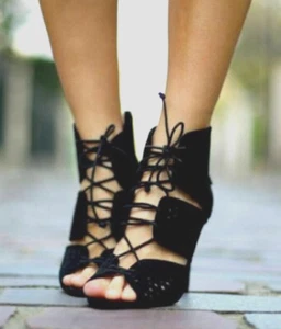 ZARA BLACK FAUX LEATHER SHOES LACE UP HIGH HEEL ANKLE BOOTS UK 4 EUR 37 NEW - Picture 1 of 12