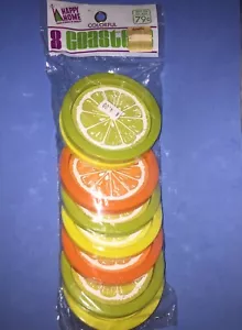 VINTAGE COASTERS PLASTIC FRUIT SLICE SET OF 8 NEW IN PACKAGE WOOLWORTH - Picture 1 of 2