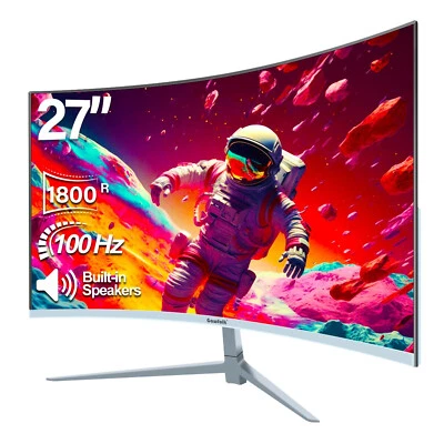 NEW Gawfolk GF270H-W 27 inch FHD 1080P, 1800R, Frameless Gaming Monitor, White