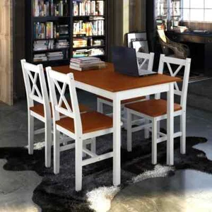 4 Seater Kitchen Dining Set Solid Wood Table And Chairs Furniture Stained Finish - Picture 1 of 6