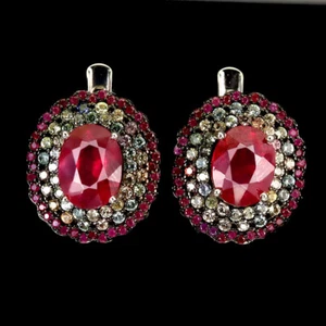 Summer 925 Silver Earrings Ruby 8x6mm Ruby Myanmar Sapphire Gemstone - Picture 1 of 13