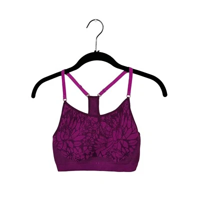 Sujetador deportivo sin costuras Fabletics Samana para mujer talla XXS púrpura jacquard floral yoga Foto 1 de 4