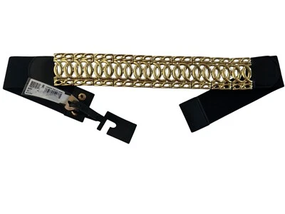 NWT INC Small / Medium  Wide Chunky Metal Gold with Black Stretch Belt #3973 - Image 1 of 4