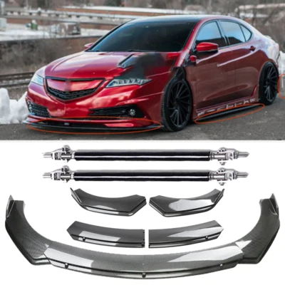 Carbon Fiber Style Front Bumper Lip Spoiler +Strut Rods For Acura TLX 2015-2017 Foto 1 de 4