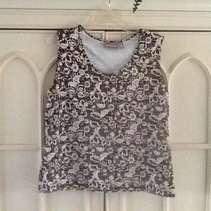 Croft Barrow Top XL Soft Nylon Stretch Knit Blue Brown/Ivory Shirt Women's - Picture 1 of 3
