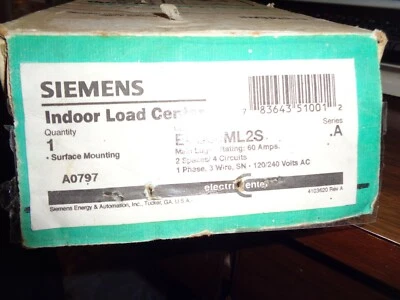 Siemens ELC60ML2S 60 ампер 2 цепи 1 фаза 120/240 основные гайки внутренний центр нагрузки - Изображение 1 из 4