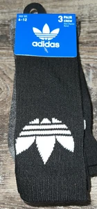Adidas ~ Para Hombres 3 Pares Crew Trifolio Calcetines Negro Mezcla Poliéster ~ Talla 6-12 - Imagen 1 de 4