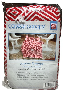 New Carseat Car Seat Canopy Jayden Pattern Red White Geometric Diamond Print - Image 1 of 2