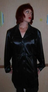 RAVE NEGRO PVC PATRÓN SÓLIDO, ABRIGO, LONGITUD MEDIA, SEÑORA LG., RETRO AÑOS 90! - Imagen 1 de 12