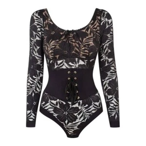 NWT Agent Provocateur Bodysuit Lingerie Black Long Sleeve Lace Up Teddy Corset 2 - Picture 1 of 12