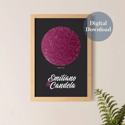 Custom Star Map Night Digital Download Printable Original Gift Love Anniversary - Image 1 of 4