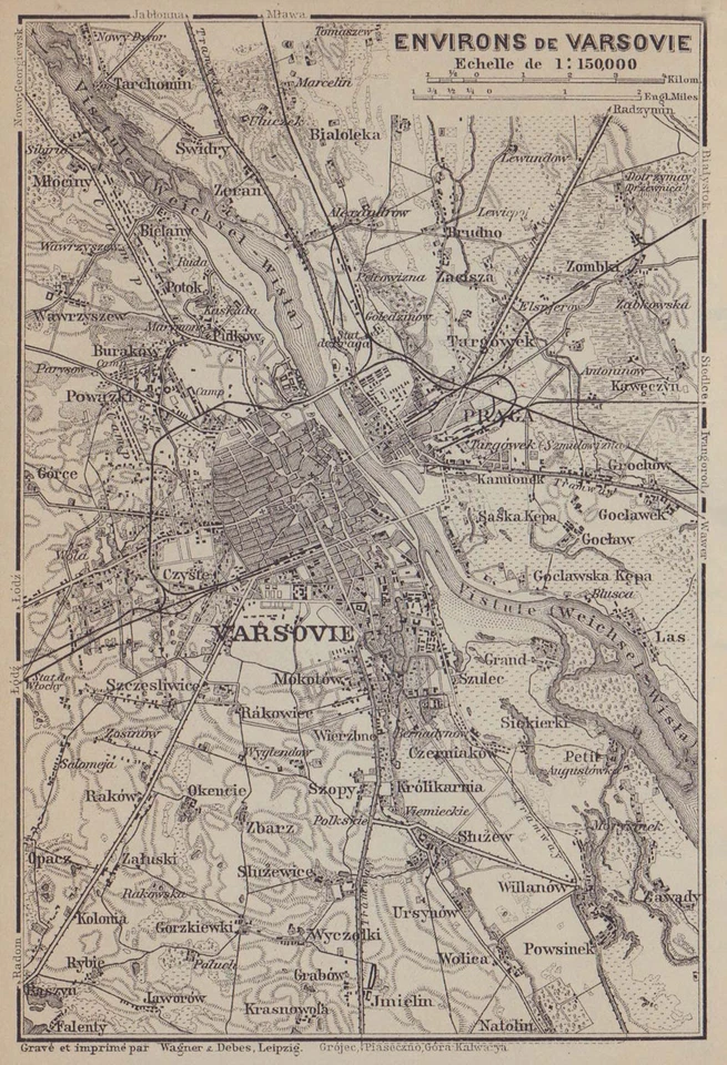 Alrededores de Varsovia. Polonia. Varsovia. BAEDEKER 1914 antiguo mapa plano gráfico Foto 1 de 1