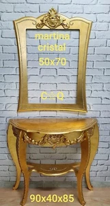 CONSOLLE E SPECCHIO OVALE IN LEGNO PANNA E FOGLIA ORO INGRESSO ARREDO CASA - Foto 1 di 1