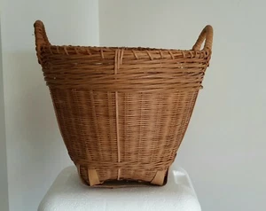 Vintage Wicker Bushel Basket With Handles And Rattan Frame 10" High Sturdy - Picture 1 of 11