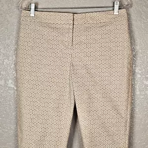 Chico's Ankle Stretch Cotton Pants Size 0 or 4 Tan & White Print Hook & Eye Zip - Picture 1 of 11
