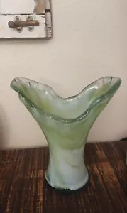 Vintage MCM Hand Blown Vase Stretched Green / Blue Glass 9” Tall Murano? - Picture 1 of 10