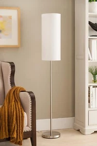 Kings Brand 59" Tall Brushed Nickel With White Fabric Shade Floor Lamp - New - Picture 1 of 2