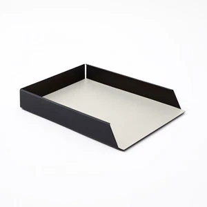 Organizador Papeles Apilable Escritorio A4 - Acero Negro Mate y Cuero Blanco - Imagen 1 de 5
