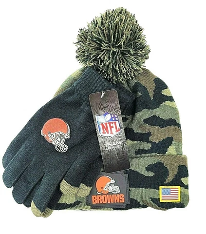 NFL Cleveland Browns Green Camo Salute To Service Knit Beanie Hat Glove Set Cover