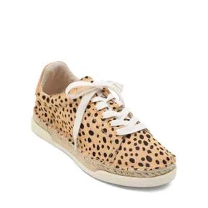 Dolce Vita Madox Leopard Print Calf Hair Lace Up Sneakers Sz 8.5 Tan Beige Black - Picture 1 of 12