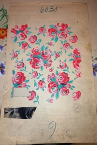 TAPISSERIE PAPIER PEINT GOUACHE ORIGINALE PROJET LYON 1920 FLEURS COLORIS BEAU - Picture 1 of 1