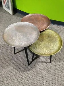 NEW! Set of (3) round 16" coffee tables. Side or end tables. Varying height. - Picture 1 of 8