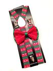 Holiday Christmas Suspenders Bowtie Set Reindeer Xmas Tree Candy Cane Green