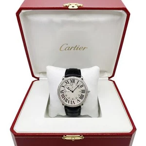 Montre Cartier ronde Louis 42 mm or blanc 18 carats lunette diamant cadran argenté WR007002 - Photo 1 sur 11
