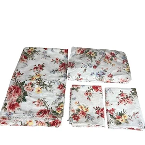 Vintage Ralph Lauren Petticoat Sheet Set 4PC Floral Cottage Cotton Queen Size - Picture 1 of 12
