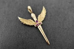 Rose Gold Plated 1Ct Princess Cut Lab-Created Amethyst Sword With Wing Pendant - Picture 1 of 3