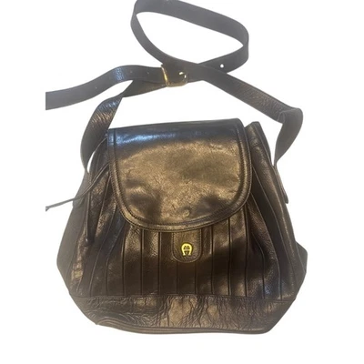 Bolso Bandolera Aigner Vintage Cuero Negro Cartera Solapa Foto 1 de 4
