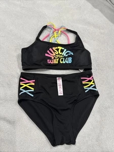 NWOT Justice Girl's Two-Piece Swim Suit Sz XL (16/18) beach Swimsuit Purple - Picture 1 of 2