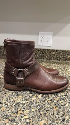 FRYE Phillip Harness Leather Ankle Boots Brown Moto Biker 76870 Size 8 - Image 1 of 4