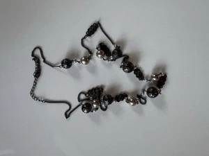 Damen Halskette lang Modekette Silber Perlen Schwarz Weiss Statement - Bild 1 von 5