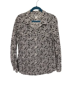 Camisa Antigua Azul Marino Con Botones Negra Blanca Patrón Floral Bolsillos Mujer XL - Imagen 1 de 5