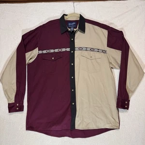 VTG 90s Wrangler Aztec Pearl Snap Shirt Mens XL Color Block Southwestern Cowboy - Picture 1 of 12