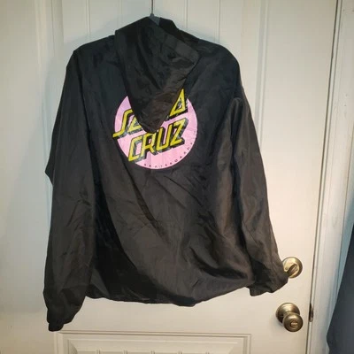 Santa Cruz Black Lightweight Jacket With Hood Men's Size L Pink & Yellow Logo - Image 1 of 4